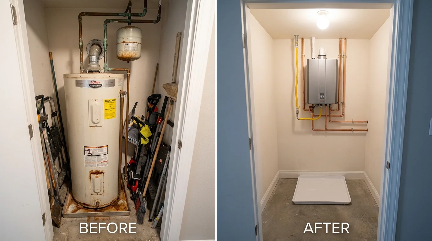 Tank water heater versus wall-mounted tankless unit comparison for Bradley, IL homeowners